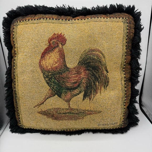 Tapestry Throw Pillows Rooster Design Farmhouse Decor “Wendy Wegner” 16x16 (2) - Picture 2 of 4